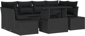 vidaXL Zestaw Sof Ogrodowych 7 częściowy z Poduszkami Czarny Polirattan 2
