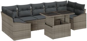 vidaXL Zestaw sofy ogrodowej 8-częściowy z poduszkami szary polirattan 2