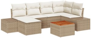 vidaXL 7-częściowy zestaw sof ogrodowych z poduszkami beżowy polirattan akacjowy 2