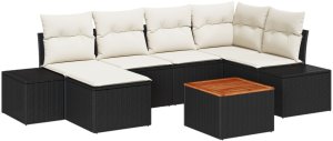 vidaXL 7-częściowy zestaw sofy ogrodowej z poduszkami czarne polirattanowe akacje 2
