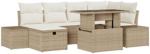 vidaXL 7-częściowy Zestaw Sofy Ogrodowej z Poduszkami Beżowy Poly Rattan 2