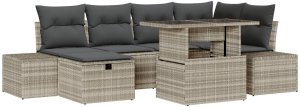 vidaXL 7-częściowy zestaw kanap ogrodowych z poduszkami jasnoszary polirattan 2