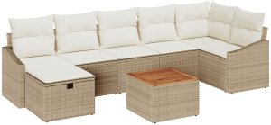 vidaXL Zestaw 8-osobowych sof ogrodowych z poduszkami Beżowy Rattan Poliester 2