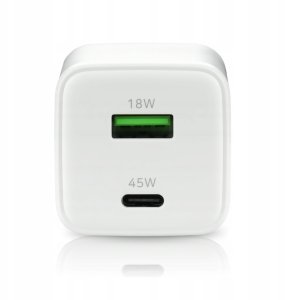 Ładowarka sieciowa GaN 1X USB, 1X USB-C 45W QC4+ PD Biała 2