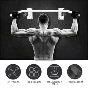 Drążek do podciągania mocowany do ściany, biało-szary 5