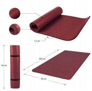 Gorilla Sports Mata do ćwiczeń jogi 190x60x1,5cm rubinowa 10