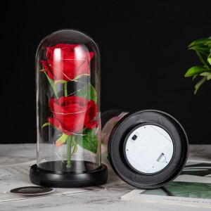 WIECZNA Róża PODWÓJNA W SZKLE Świecąca LED PREZENT 8