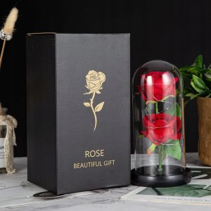 WIECZNA Róża PODWÓJNA W SZKLE Świecąca LED PREZENT 9