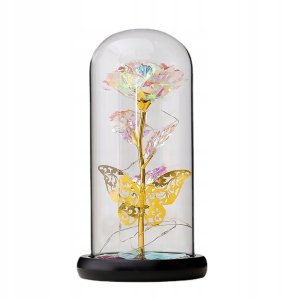 ITIMPORT WIECZNA Róża WIELOKOLOROWA W SZKLE Świecąca LED Tęczowa 3