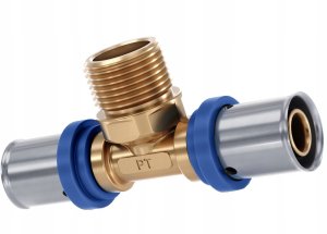 PEX Trójnik 20 x 1/2 x 20 gwint zewnętrzny GZ zaciskowy Radopress Pipelife 1