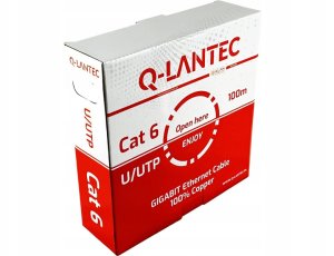 Kabel U/UTP kat.6, sieciowy, skrętka, PVC, Eca 4PR, 1Gb/s (10Gb/s do 55m), gwarancja 10 lat, szary, 100m - Q-LANTEC 1