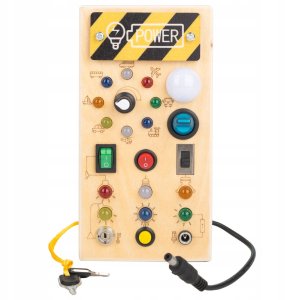Tablica MONTESSORI Sensoryczna DREWNIANA Manipulacyjna LED Włącznik Światła 1