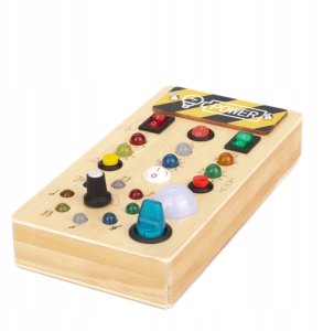 Tablica MONTESSORI Sensoryczna DREWNIANA Manipulacyjna LED Przełączniki 3