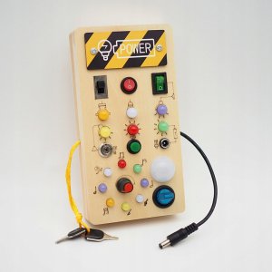 Tablica MONTESSORI Sensoryczna DREWNIANA Manipulacyjna LED Przełączniki 5