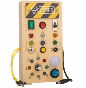 Tablica MONTESSORI Sensoryczna DREWNIANA Manipulacyjna LED Przełączniki 6