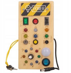 Tablica MONTESSORI Sensoryczna DREWNIANA Manipulacyjna LED Przełączniki 7