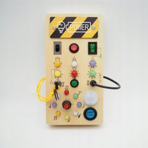 Tablica MONTESSORI Sensoryczna DREWNIANA Manipulacyjna LED Przełączniki 9