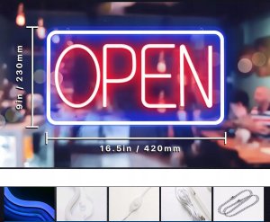 SZYLD NEON OPEN do sklepu kawiarni baru lokalu na USB WŁĄCZNIK +ZAWIESZKI 3