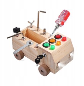 Tablica MONTESSORI Sensoryczna DREWNIANA Manipulacyjna LED SAMOCHODZIK 1