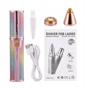 TRYMER DEPILATOR do NOSA BRWI CIAŁA Brokatowy USB 3