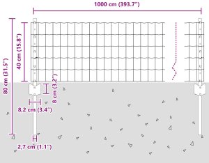 vidaXL zestaw ogrodzeń zestaw 2 szary stal malowana proszkowo 10 x 0.4 m 10