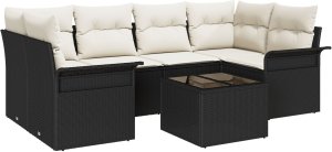 vidaXL Zestaw Sofy Ogrodowej 7-częściowy z Poduszkami Czarny Polirattan 2