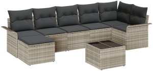 vidaXL Zestaw Sofa Ogrodowa 8 Elementów z Poduszkami Jasnoszary Polirattan 2