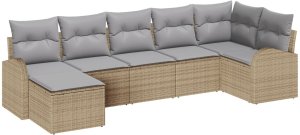 vidaXL Zestaw Sofy Ogrodowej 7 Części Beżowy Rattan Sofa Ogrodowa 2