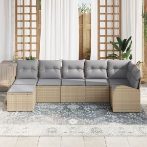 vidaXL Zestaw Sofy Ogrodowej 7 Części Beżowy Rattan Sofa Ogrodowa 3