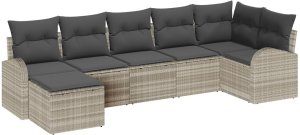 vidaXL Zestaw sof ogrodowych Zestaw z 7 elementów Beżowy Rattan, Poliester 2