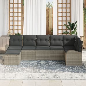 vidaXL Zestaw sof ogrodowych Zestaw z 7 elementów Beżowy Rattan, Poliester 3