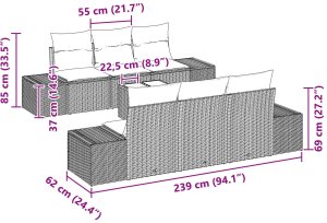 vidaXL 7-częściowy zestaw sofy ogrodowej z poduszkami Czarny Polirattan 8