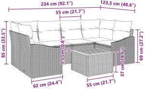 vidaXL Zestaw7-częściowy sof ogrodowych z poduszkami czarny polirattan akacja 5