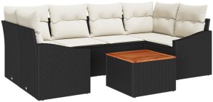 vidaXL 7-częściowy zestaw kanap ogrodowych czarny polirattan akacja 2