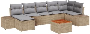 vidaXL Zestaw Sofy Ogrodowej Zestaw 8 Beżowy i szary Rattan i materiał 2