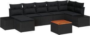 vidaXL Zestaw Sofa Ogrodowa 8 części Czarny Rattan i drewno Przestronny 2