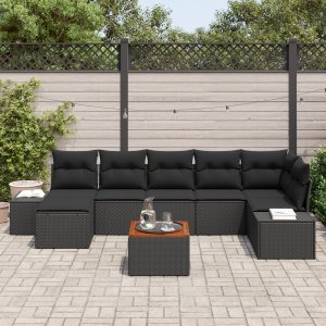 vidaXL Zestaw Sofa Ogrodowa 8 części Czarny Rattan i drewno Przestronny 3