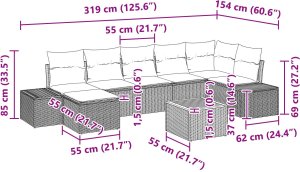 vidaXL Zestaw Sofa Ogrodowa 8 części Czarny Rattan i drewno Przestronny 10