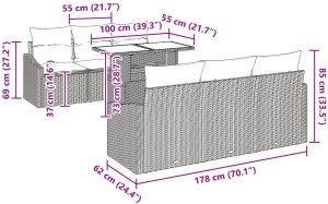 vidaXL Zestaw sofy ogrodowej z poduszkami jasnoszary polirattan 10