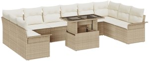 vidaXL 11-elementowy zestaw sof ogrodowych z poduszkami beżowy poli rattan 2
