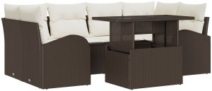 vidaXL Zestaw Sofy Ogrodowej 7 Części z Poduszkami Brązowy Polirattan 2
