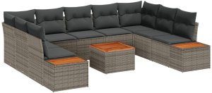 vidaXL 10-Częściowy Zestaw Sof Ogrodowych z Poduszkami Szary Polirattan Akacja 2