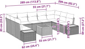 vidaXL 10-Częściowy Zestaw Sof Ogrodowych z Poduszkami Szary Polirattan Akacja 9