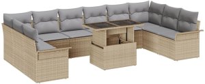 vidaXL Beżowy zestaw 11-częściowy kanap ogrodowych z poduszkami Poli Rattan 2