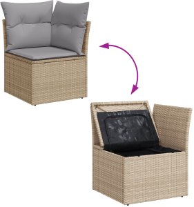 vidaXL Beżowy zestaw 11-częściowy kanap ogrodowych z poduszkami Poli Rattan 10