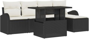 vidaXL Zestaw 6-częściowy sof ogrodowych z poduszkami czarny poli rattan 2