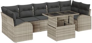 vidaXL Zestaw sofy ogrodowej 8-częściowy z poduszkami w jasnoszarym polirattanem 2