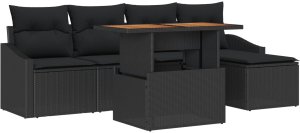 vidaXL 6 częściowy zestaw do jadalni w ogrodzie z poduszkami czarny Poly Rattan Akacja 2