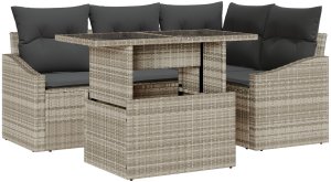 vidaXL 5-częściowy zestaw sof ogrodowych z poduszkami jasno szary polirattan 2