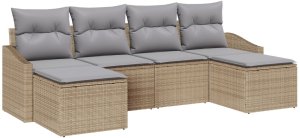 vidaXL Zestaw jadalniany 6-częściowy z poduszkami Beżowy Polirattan 2